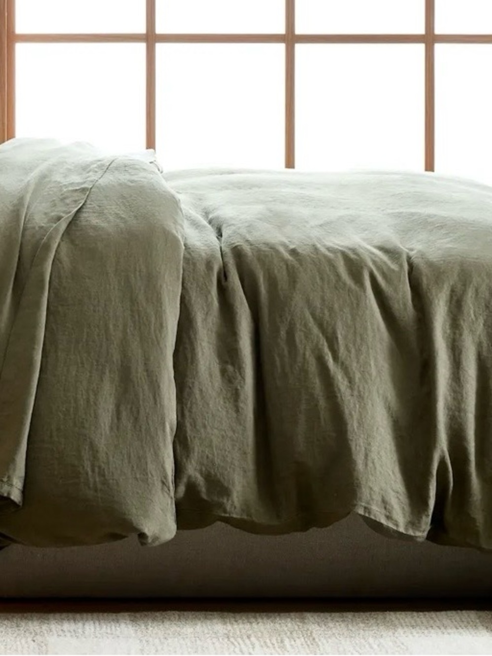 NWOT Quince European Linen 1 Piece Duvet Cover, Full/Queen (Dusty Olive)